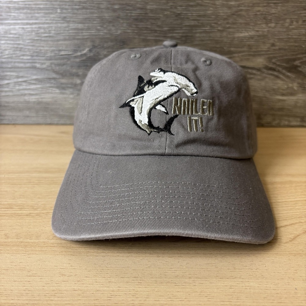 Nailed It Hat Cap Strap Back Gray Embroidered Shark Dad Cap Mens Fahrenheit